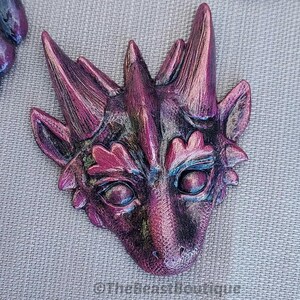 Painted Dragon Face Magnet - Natural and Patina Collections, refrigerator fantasy fridge sculpted magnet decorations