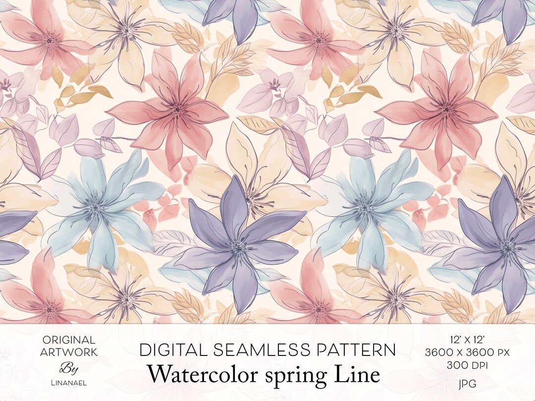 Pastel Watercolor Floral Pattern Digital Repeat Design Etsy