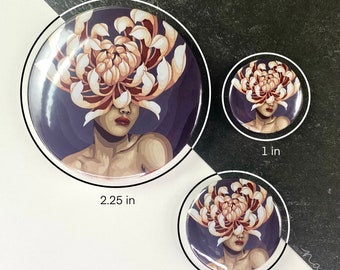 Button pins | 1”, 1.25”, 2.25” | Art Pin “Chrysanthemum”