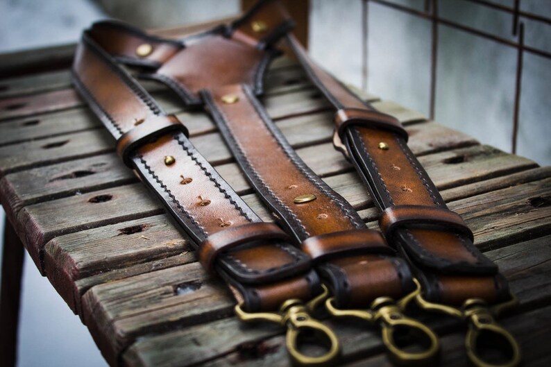 Mens suspenders Brown leather suspenders Wedding