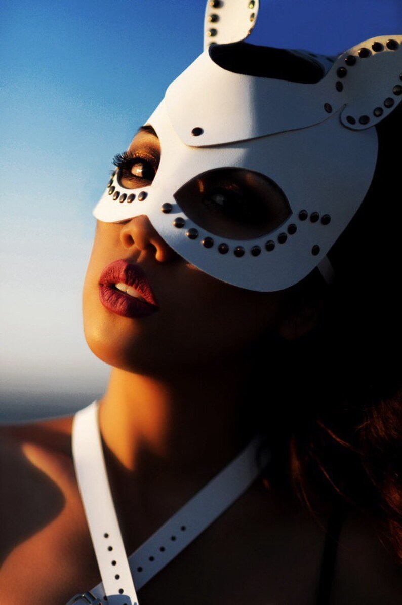 White cat mask Leather masquerade mask cat