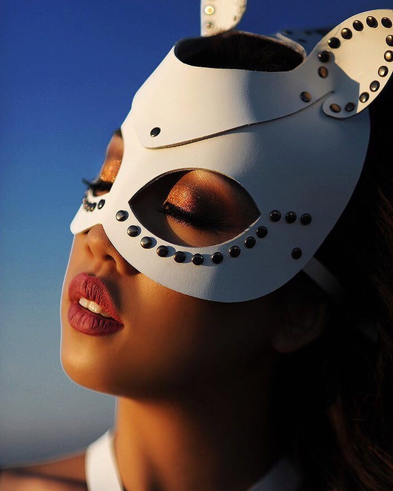 White cat mask Leather masquerade mask cat