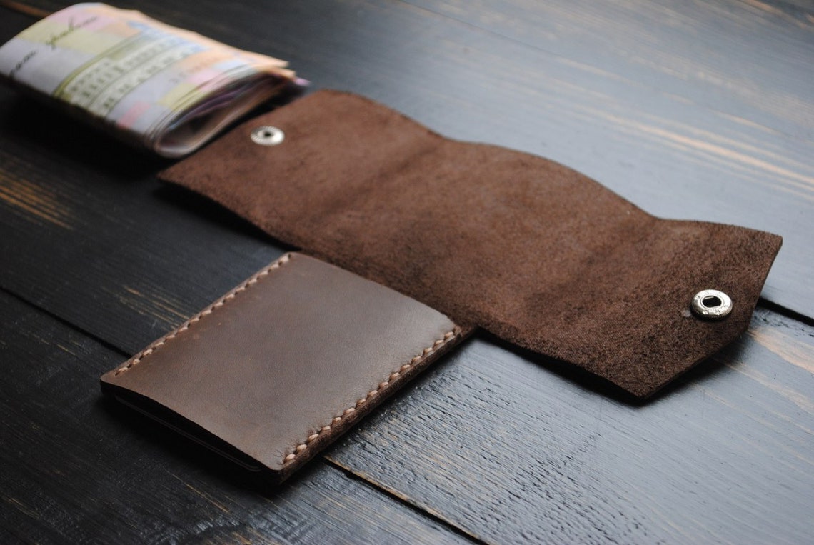 Compact men's wallet Brown wallet for men Leather wallet Etsy