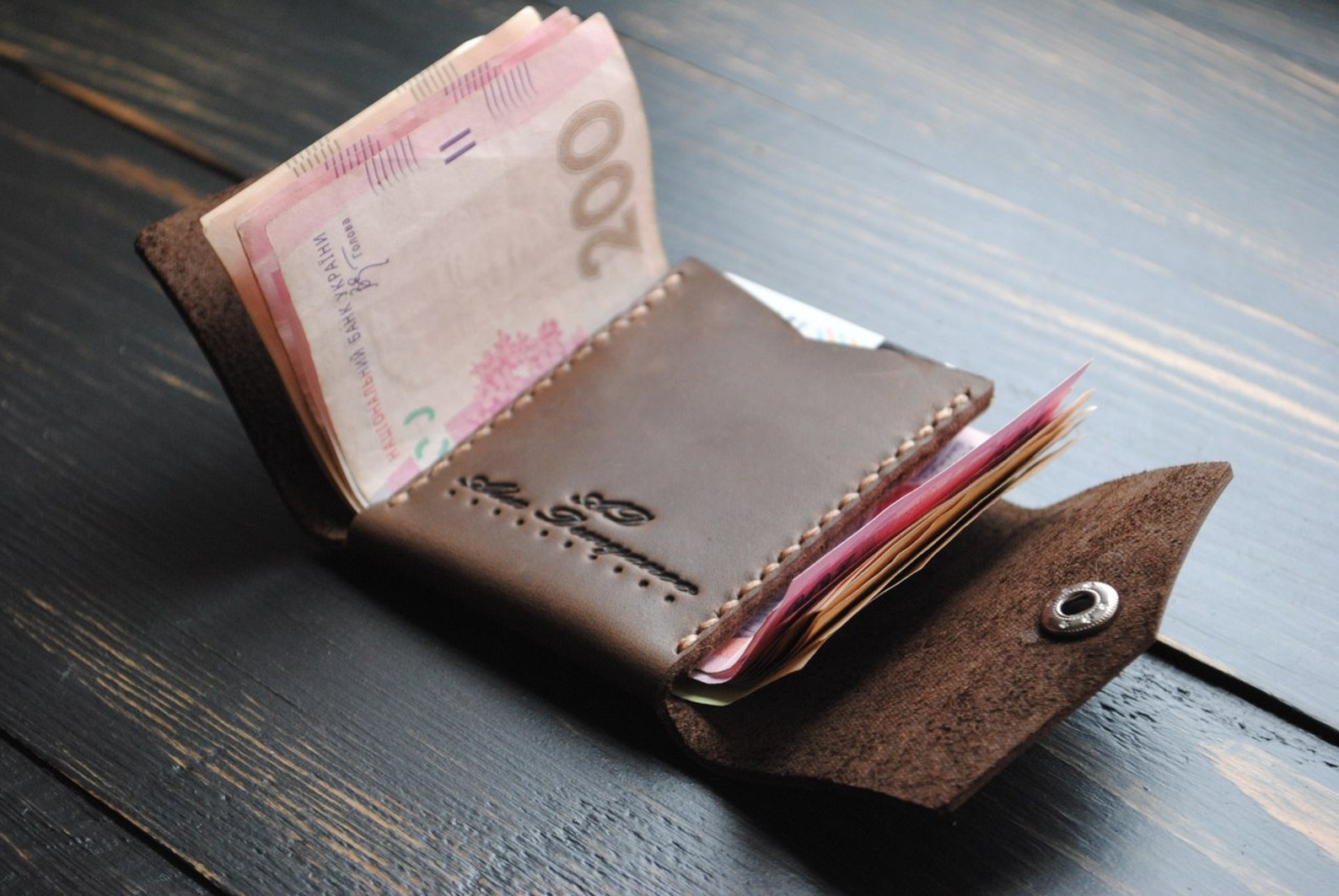 Compact men's wallet Brown wallet for men Leather wallet Etsy