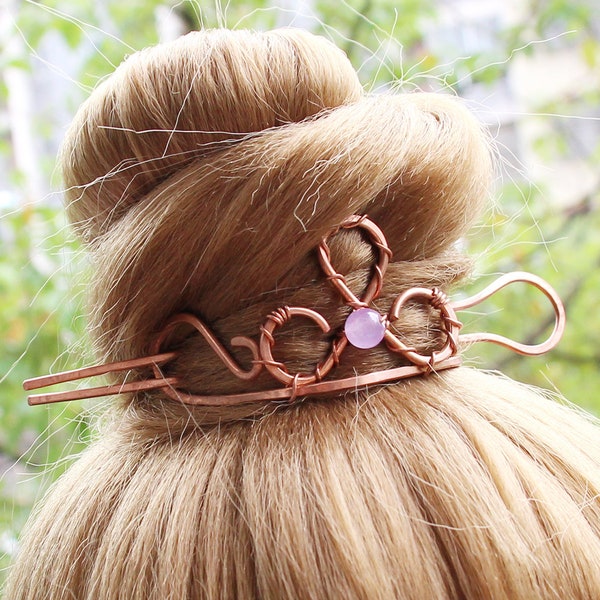 Copper Hair Jewelry Hair Bun Cage for Women Hair Top Knot Cage with Hair Fork Hair Bun Holder Hair bun Accessories Hair Cuff Hair Knot Stick