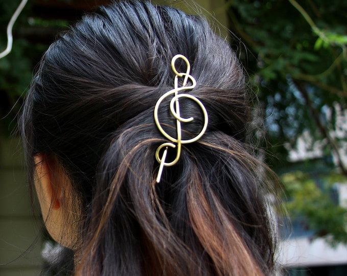 Music Related Hair Accessories, Brass Hair Clip, Music Note Pin, Gift for Her, Treble Clef Hair Barrette, Singer gifts, Shawl pins