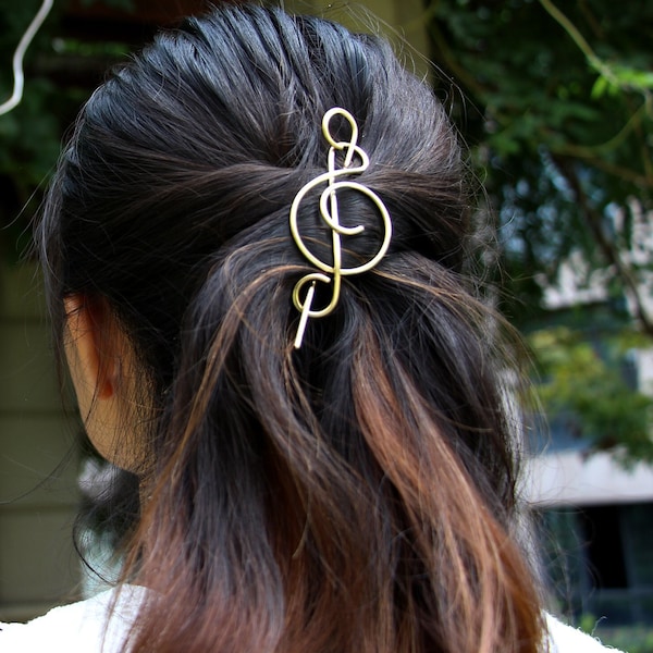 Music Related Hair Accessories, Brass Hair Clip, Music Note Pin, Gift for Her, Treble Clef Hair Barrette, Singer gifts, Shawl pins
