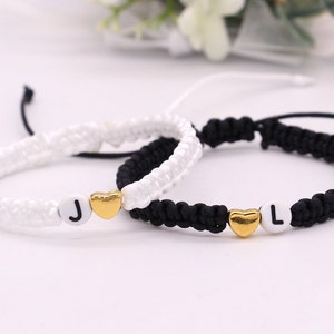 Pulseras de amor con corazón e inicial, pulseras a juego, pulsera anudada ajustable personalizada, pulsera de gemelos, pulsera de amistad