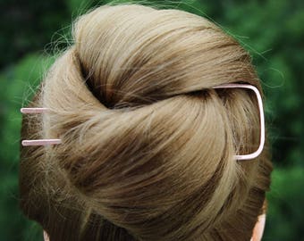 Hair Fork for French Twist, Rose Gold Hair Bun holder, Geometric Hair Pin, Hair Sticks for Bun, Chignon Pin, Updo Hair Clip, Christmas Gift