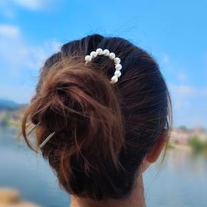 Pearl Hair Pin for Adults, Bun Hair Pick, Modern Hair Fork, Updo Bun Maker, Minimalist U Pin, Metal Hair Tool, Wedding Hair Accessories,