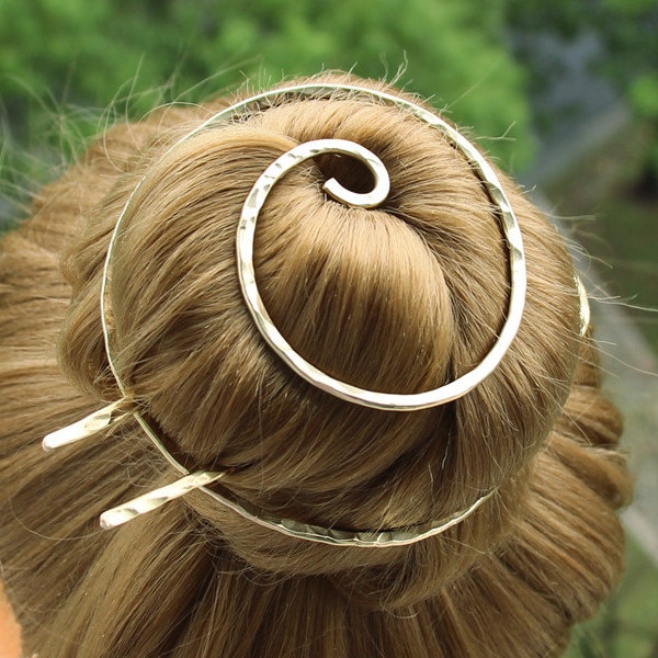 Haarknotenkäfig mit Haargabel, Haarschmuck für Frauen Geschenk, Goldhaarspange für dickes Haar, große Haarspangenknotenhalter-Spiralhaarnadel