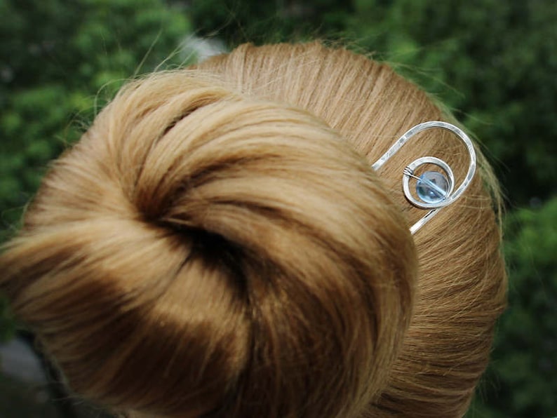 Hand Forged Jewelry Bun Pin U Hairpin Blue Hair Stick U Hair Pin Hair Fork Nickel Silver Bun Holder Hair Stick Women Gift for Her
