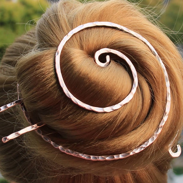 Grande épingle à cheveux en cuivre antique, pince à cheveux, fourchette, porte-chignon texturé, barrette, bijoux pour cheveux, accessoires pour cheveux, cadeau de Noël