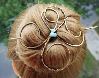 Hair Bun Holder Hair Stick, Hair Bun Cage for Thick Hair,  Large Hair Clip, Hair Slide Bun Pin, Bun Cover, Gold Hair Accessories for Women