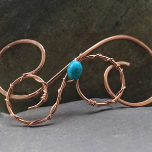 Copper Hair Barrette with Turquoise Bead,, Large Hair Clip, Thick Hair Silde, Swirl Hair Clip for Women Hair Accessories, Gift for Her
