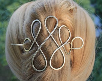 Metal Celtic Hair clip with Hair Stick, Large Brass Hair Pin, Viking Hair Slide, Hair Jewelry, French Twist Holder Hair Accessories for Gift