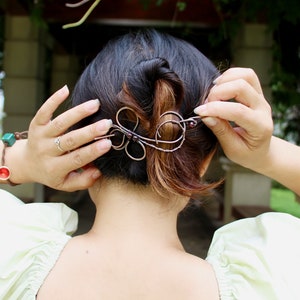 Antique Hair Clip Rustic Hair Pin, Metal Hair Slide, Garnet Hair Piece Wire Wrapped  with Gemstone, Hair Jewelry for Women Gift