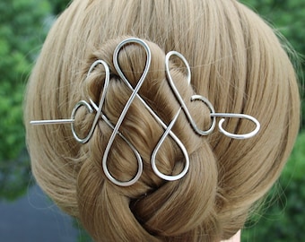 Celtic Loop Hair Clip Hair Stick, Hair Barrette, Silver Hair Slide Hair Pin, Hammered Bun Holder for Thin Hair, Hair Jewelry, Women Gift