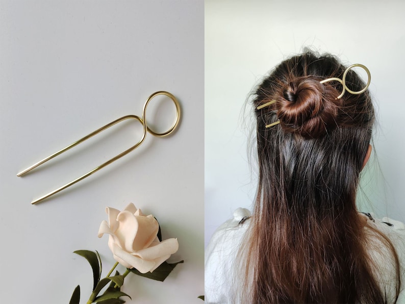 Minimal Geometric Hair Fork Large Metal Hair Pin Bun Holder Etsy