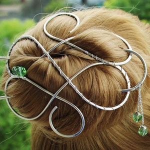 Classy Bun Holder, Celtic Hair Bun Cover With U Hair Fork, Silver BunCage, Bridal Hair Jewelry, Large Hair Clip for Bun