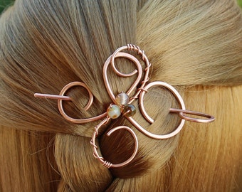 Flower Hair Clip, Small Hair Barrette, Copper Hair Clip Hair Slide, Shawl Pin, Small Hair Pin, Thin Hair clip Hair Accessory, Christmas Gift