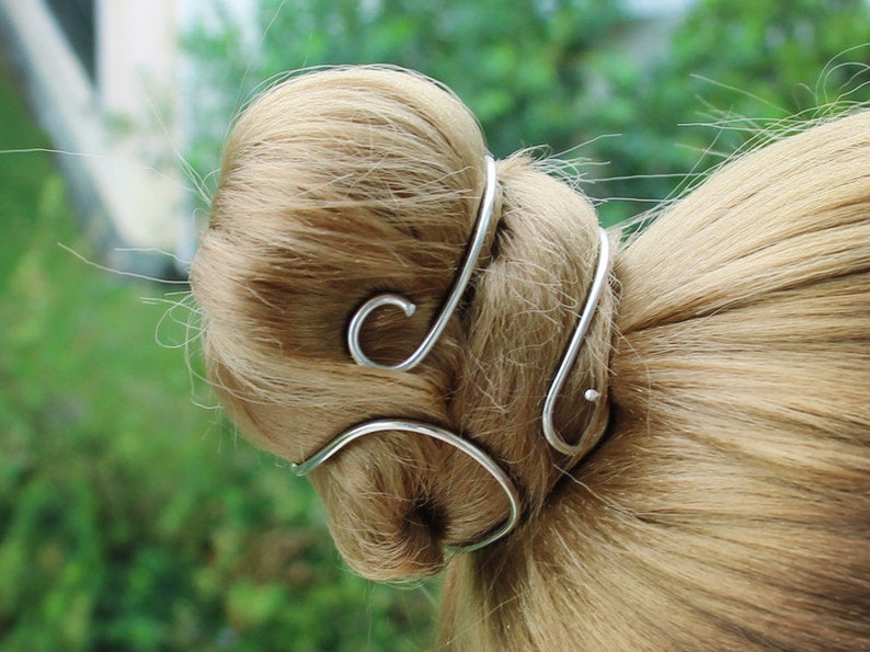 Sterling Silver Bun Cage Hair Bun Cuff Cross Hair Clip Arm Etsy
