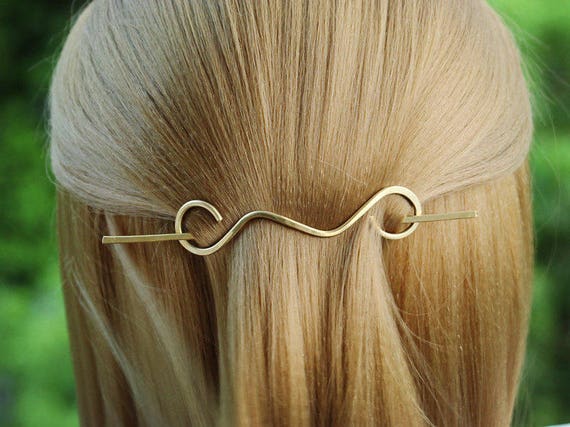 Wave Gold Hair Barrette With Hair Stick Ponytail Holder - Etsy