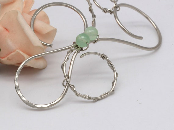Silver Hair Clip With Green Chalcedony, Large Hair Barrette for