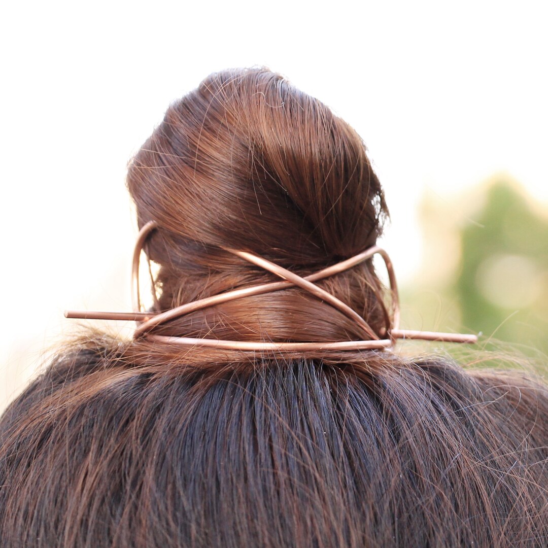 Copper Hair Bun Cuff With Hair Pin Knot Bun or Ponytail Etsy