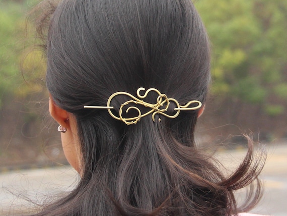 Celtic Hair Slide With Stick Hair Barrette Wire Wrapped Swirls