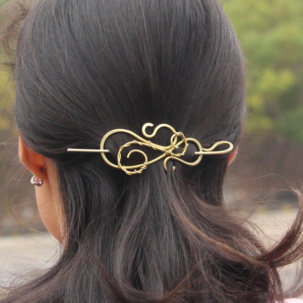 Barrette à cheveux celtique avec barrette à cheveux bâton, tourbillons enveloppés de fil, épingle à cheveux en métal, barrette à cheveux pour cheveux longs, épingle à écharpe cadeau de Noël