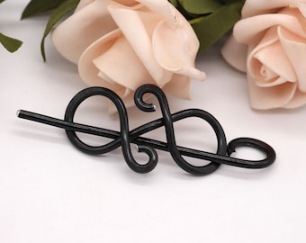 Black Shawl Pin, Infinite Scarf Pin, Black Sweater Pin, Stick Pin, Hair Pin, Metal Brooch, Knitting accessory, Christmas Gift