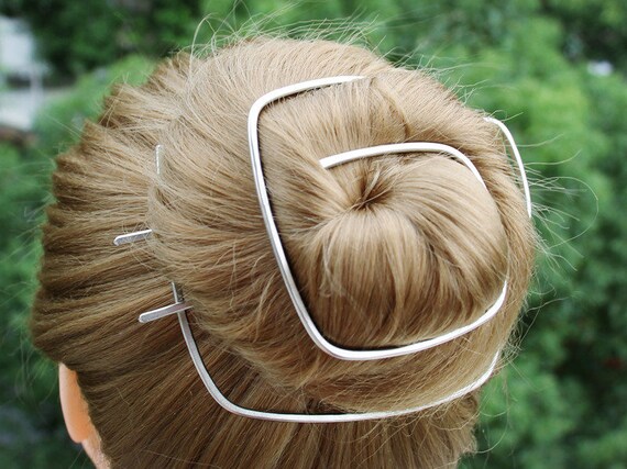 Silver Hair Bun Holder Chinese Character Hair Clip Large Etsy