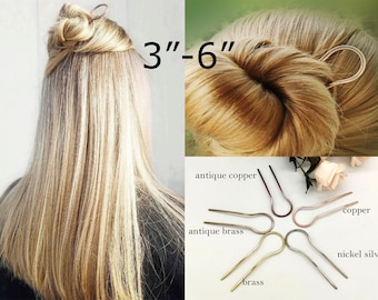 Épingle à cheveux en laiton robuste de 3 à 6 po., fourchette à cheveux en métal, fourchette à cheveux dorée, support pour chignon en laiton, pique à cheveux simple, accessoire pour cheveux torsadée, cadeau pour maman