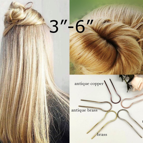 3"-6" Sturdy Brass Hair Pin, Metal Hair Fork, Gold Hair Fork, Brass Bun Holder, Simple Hair Pick, French Twist Hair Accessory, Gift for Mom