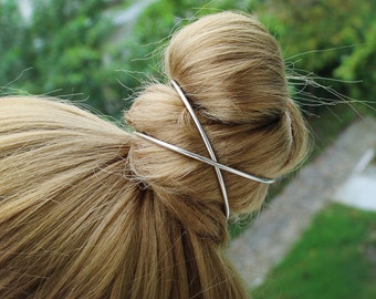 Sterling Silver Bun Cage, Hair Bun Cuff, Cross Hair Clip Arm Bracelet, Women Gift, Metal Hair Slide, Hair Bun Holder, Unusual Hair Jewelry