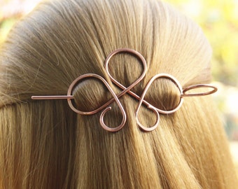 Celtic Hair Clip with Hair Stick, Copper Hair Barrette for Women Loop Hair Pin for Girl, Rustic Hair Jewelry, Hoop Hair Slide, Gift For Her