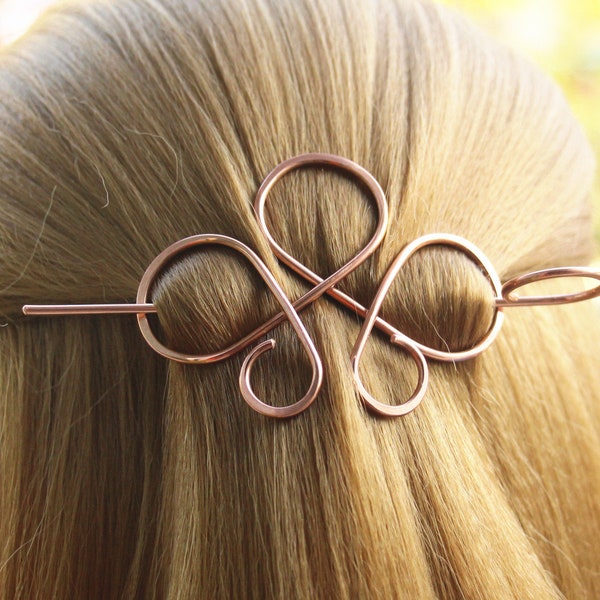 Celtic Hair Clip with Hair Stick, Copper Hair Barrette for Women Loop Hair Pin for Girl, Rustic Hair Jewelry, Hoop Hair Slide, Gift For Her