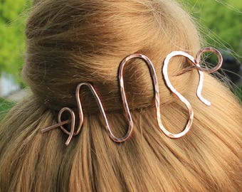 Pasador de pelo de serpiente, pinza de pelo de cobre, pasador de pelo de metal forjado a mano para cabello grueso, pinza de pelo de serpiente, regalo de mujer para ella