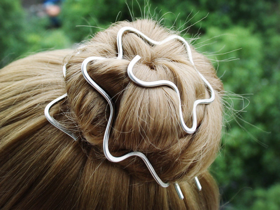 Silver Hair Clip Hair Bun Holder Hair Fork Hammered Hair Pin Etsy