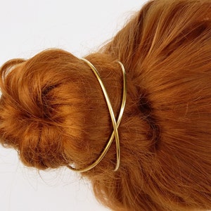 Brass Cross Bun Cuff, Thick Hair Slide, Hair Accessories