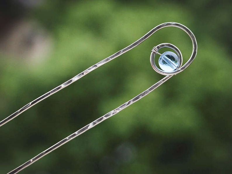 Hand Forged Jewelry Bun Pin U Hairpin Blue Hair Stick U Hair Pin Hair Fork Nickel Silver Bun Holder Hair Stick Women Gift for Her