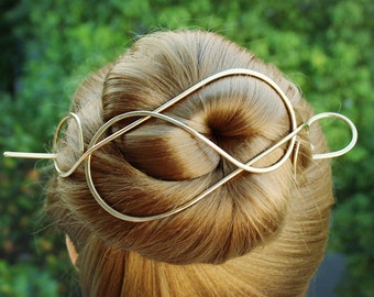 Support doré pour chignon, barrette à cheveux torsadée, longue barrette en métal, grande barrette, accessoires pour cheveux de mariage, cadeau de Noël