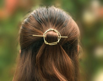 Unique Geometric Hair Slide, Hair Clip in Copper, Brass, Silver, Antique Copper or Antique Brass, Thin Hair Pin Shawl Sweater Pin