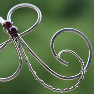 Épingle à cheveux argentée avec grenat, pince à cheveux en métal pour femme, barrette à cheveux tourbillonnante, bijoux de cheveux, barrette à cheveux moyenne, cadeau de Noël image 3