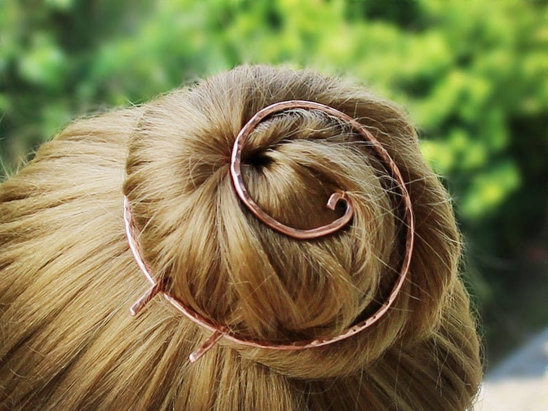 Hair Bun Cage with Hair Fork, Hair Accessories for Women Gift, Gold Hair Clip for Thick Hair, Large Hair Barrette Bun Holder Spiral hair pin Copper