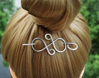 Barrette de cheveux argent infini celtique, cadeau pour femme, épingle à châle boucles Infinity, épingle à cheveux long noeud celtique, barrette à cheveux fins pince à pull