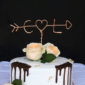 Arrow & Initials Wedding Cake Topper,  Custom Name Cake Topper, Beach Wedding, Personalized Bridal Shower Cake Topper, Rustic Country Chic