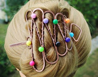 Celtic Hair Barrette, Boho Hair Clip Hair Fork, Hair Bun Holder, Metal Hair Slide, Hair Pin, Unique Copper Hair Accessories for Women Gift