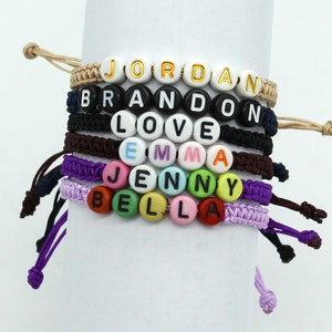 Pulsera de nombre personalizado, pulseras de nombre tejidas personalizadas, pulsera de palabra personalizada, pulsera de cuentas de letras, pulseras con cable con nombre, unisex